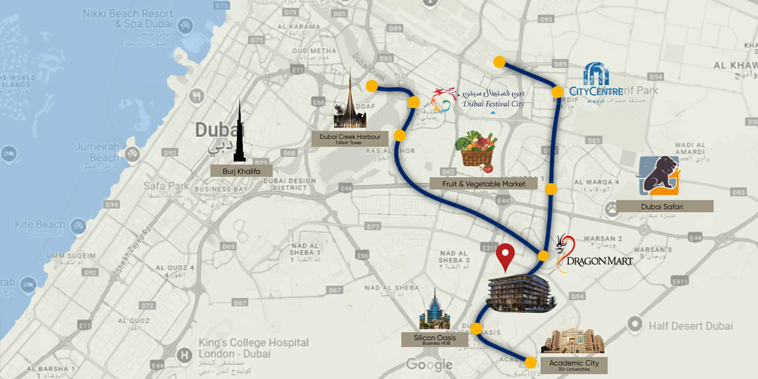 Damac Islands Dubai Location Map
